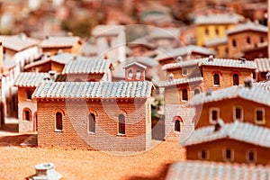 Diorama, miniature houses of medieval plan of San Gimignano, Tuscany, Italy