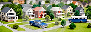 Diorama of Small Homes on a Tree-Lined Street photo