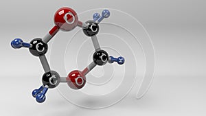 Dioxane molecule 3D illustration.