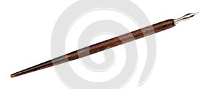 Dip pen with sharp steel nib and brown penholder