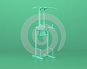 Dip Pull Up gym equipments,  in monochrome blue color background,3d Rendering