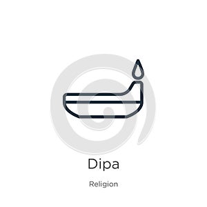 Dipa icon. Thin linear dipa outline icon isolated on white background from religion collection. Line vector dipa sign, symbol for photo