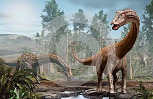 Diplodocus dinosaur scene from the Jurassic era 3D illustration photo