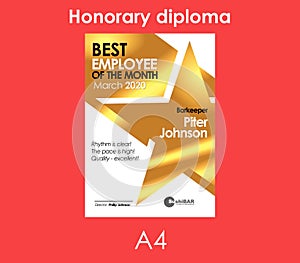 Diploma Best Employee of the Month Golden template with gold metal texture cool design frame photo