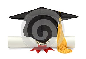 Diploma and Black Grad Hat