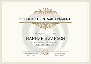Diploma certificate of achievement educational graduation document antique frame template vector