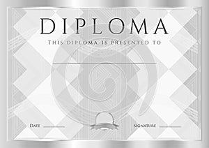 Diploma, Certificate of completion abstract design template with frame and silver pattern