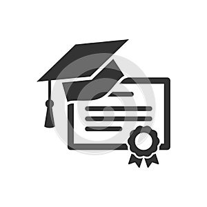 Diploma certificate and graduation cap icon. Academic degree concept icon.