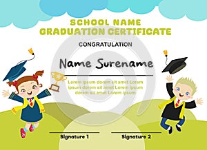 Cute diploma certificate template for preschool, kindergarten or primary school student.