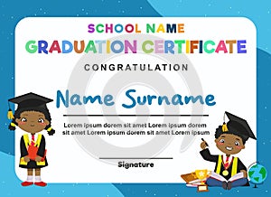 Cute diploma certificate template for preschool, kindergarten or primary school student.