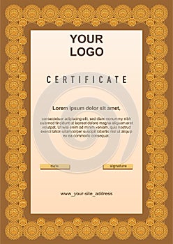 Diploma/certificate template with floral/geometric spiral golden lattice ornament, size A4