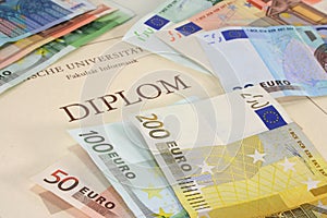 Diploma with euro notes