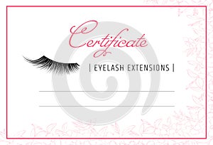 Diploma eyelash extensions. Makeup certificate template. beauty school or refresher courses for beautician. Make up