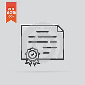 Diploma icon in flat style isolated on grey background