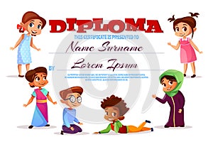 Kids diploma certificate vector illustration photo