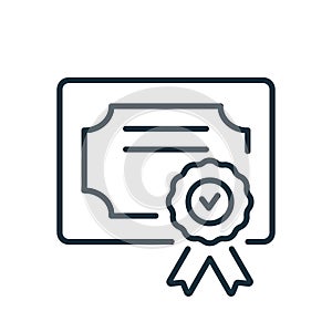 Diploma Line Icon. Certificate with License Badge Linear Icon in flat style. Winner Medal Outline Pictogram. Award