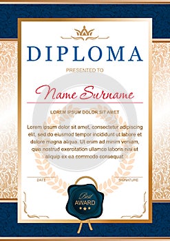 Diploma in the official, solemn, chic, Royal style