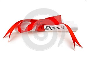 Diploma with red ribbon