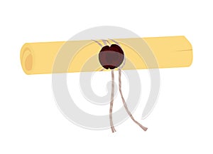 Diploma rolled into a tube vector stock illustration. Paper pirate treasure map.