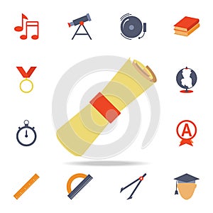 Diploma scroll with red bow icon. Detailed set of colored education icons. Premium graphic design. One of the collection icons for