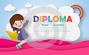 Diploma template for kids, Certificates kindergarten and elementary, Preschool, Certificate of super hero kids diploma paper art