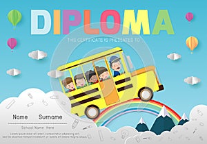 Diploma template for kids, Certificates kindergarten and elementary, Preschool Kids Diploma certificate pattern design template