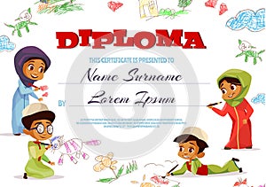 Muslim kids diploma certificate vector illustration photo