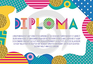 DIPLOMA. Trendy geometric font in memphis style of 80s-90s. photo