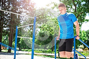 Dips exercise outdoor.