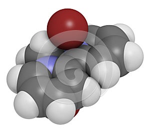 Diquat dibromide contact herbicide molecule 3D rendering. Atoms are represented as spheres with conventional color coding: