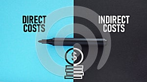 Direct costs or indirect costs are shown using the text and picture of coins