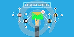 Direct mail marketing - email marketing - businessman holding newsletter concept. Flat design vector illustration.