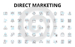 Direct marketing linear icons set. Targeted, Personalized, Mail, Ads, Database, Promotions, Sales vector symbols and