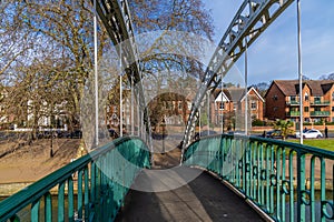 A direct view across the Suspension bridge over the River Great Ouse in Bedford, UK
