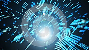 Directed stream of luminous particles. Digital technology background. Big data visualization. 3d rendering