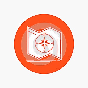 Direction, explore, map, navigate, navigation White Glyph Icon in Circle. Vector Button illustration