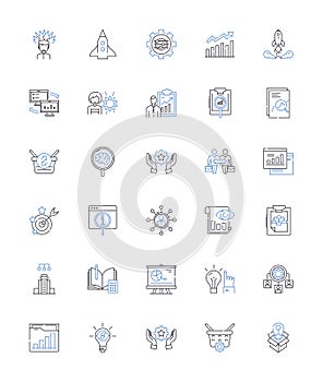 Direction and instruction line icons collection. Navigate, Guide, Command, Direct, Mentor, Instruct, Advise vector and