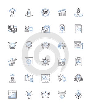 Direction and instruction line icons collection. Navigate, Guide, Command, Direct, Mentor, Instruct, Advise vector and photo