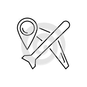 Direction pin airplane icon. Simple line, outline vector of navigation icons for ui and ux, website or mobile application