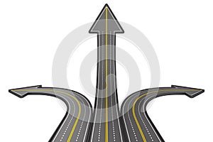 Direction of road on white background. Isolated 3D illustration