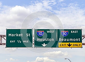 Direction sign at the Interstate near Houston in Texas