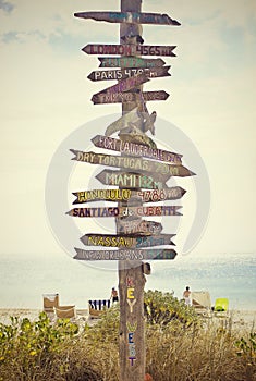 Directional Sign Post on the Beach