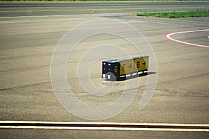 Direction signs on an airport taxiway