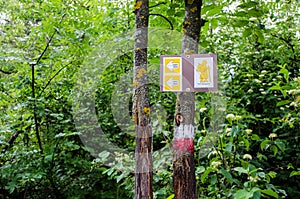 Direction signs for the Francigena trail in Val di Susa