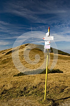 Direction signs in the mountains