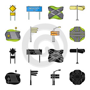 Direction signs and other web icon in black,cartoon style.Road junctions and signs icons in set collection.