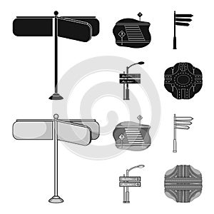Direction signs and other web icon in black,monochrome style.Road junctions and signs icons in set collection.