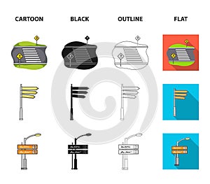 Direction signs and other web icon in cartoon,black,outline,flat style.Road junctions and signs icons in set collection.