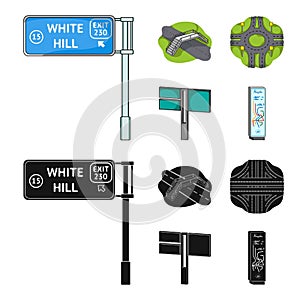 Direction signs and other web icon in cartoon,black style.Road junctions and signs icons in set collection.