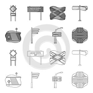 Direction signs and other web icon in outline,monochrome style.Road junctions and signs icons in set collection.